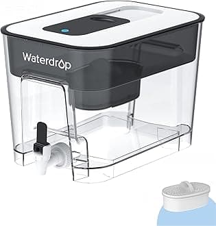 40-Cup Large Water Filter Dispenser with 1 Filter, 200-Gallon Long-Life, for Home and Office, 5X Times Lifetime, Reduces Chlorine, PFOA/PFOS and More, BPA Free, Black