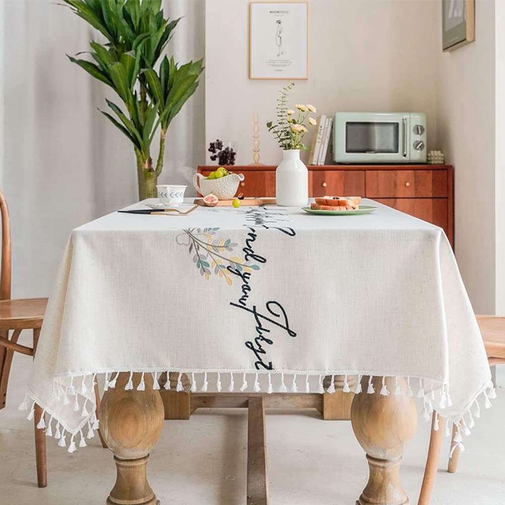 DuukoaTablecloth Waterproof Table Cover Rectangular Tablecloth Linen Tablecloth Wrinkle-Free Dust-Proof 55x86 inch(140x220 cm)