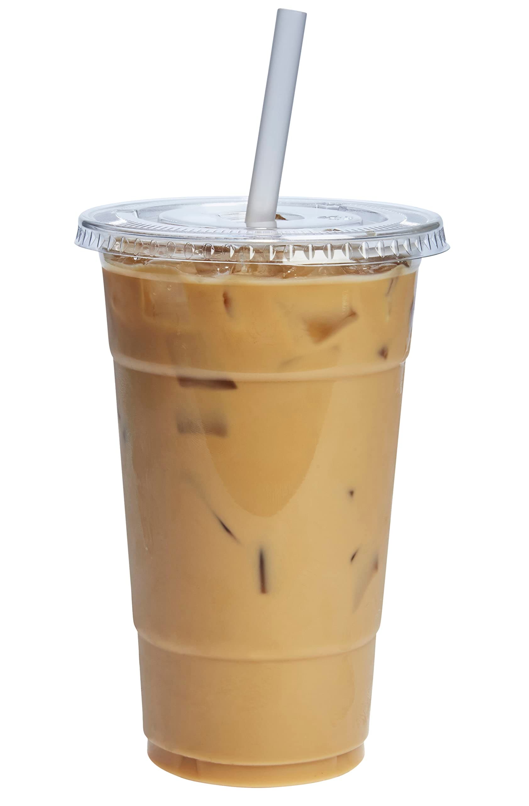 GUSTO Clear Plastic Cups with Flat Lids [24 oz - 50 Count] - Disposable Iced Coffee Cups with Lids - PET Plastic Cold Cups for Smoothies, Juices & To-Go Drinks - Formerly Comfy Package