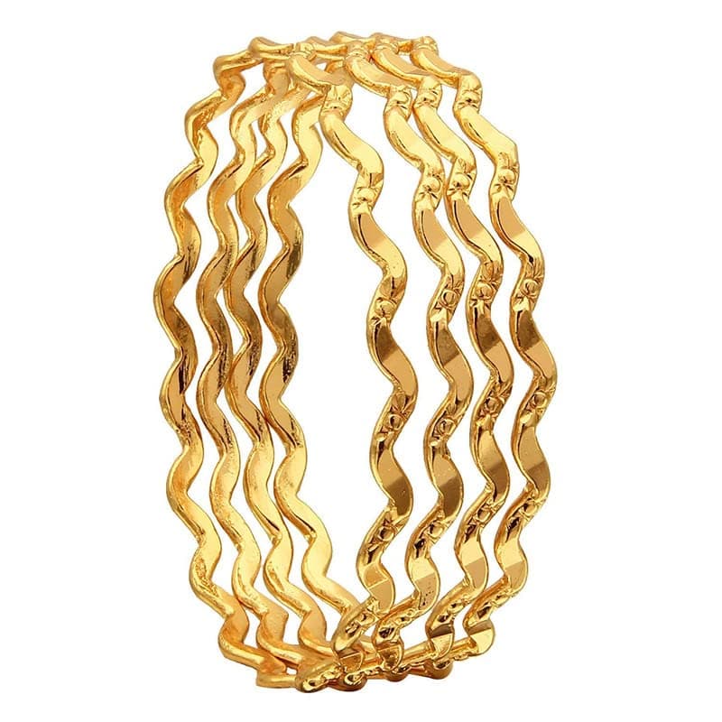 CUTE GOLD 1 Gram Gold Plated Copper Traditional Plain Bangle Set for Women & Girls