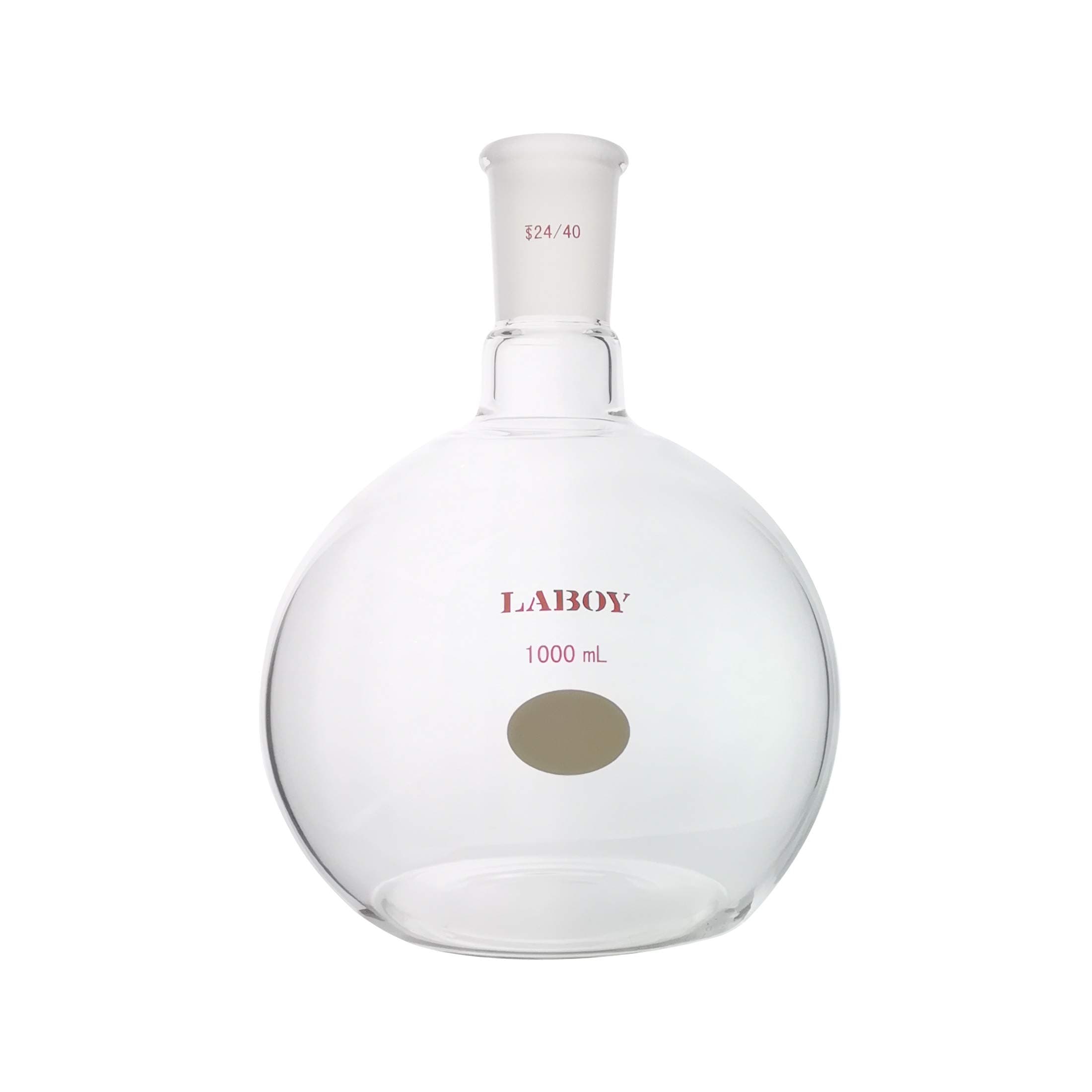 Laboy Glass 1000mL Single Neck Flat Bottom Boiling Flask, Heavy Wall Borosilicate Glass with 24/40 Standard Taper Joint – Receiving Flask for Organic Chemistry Distillation