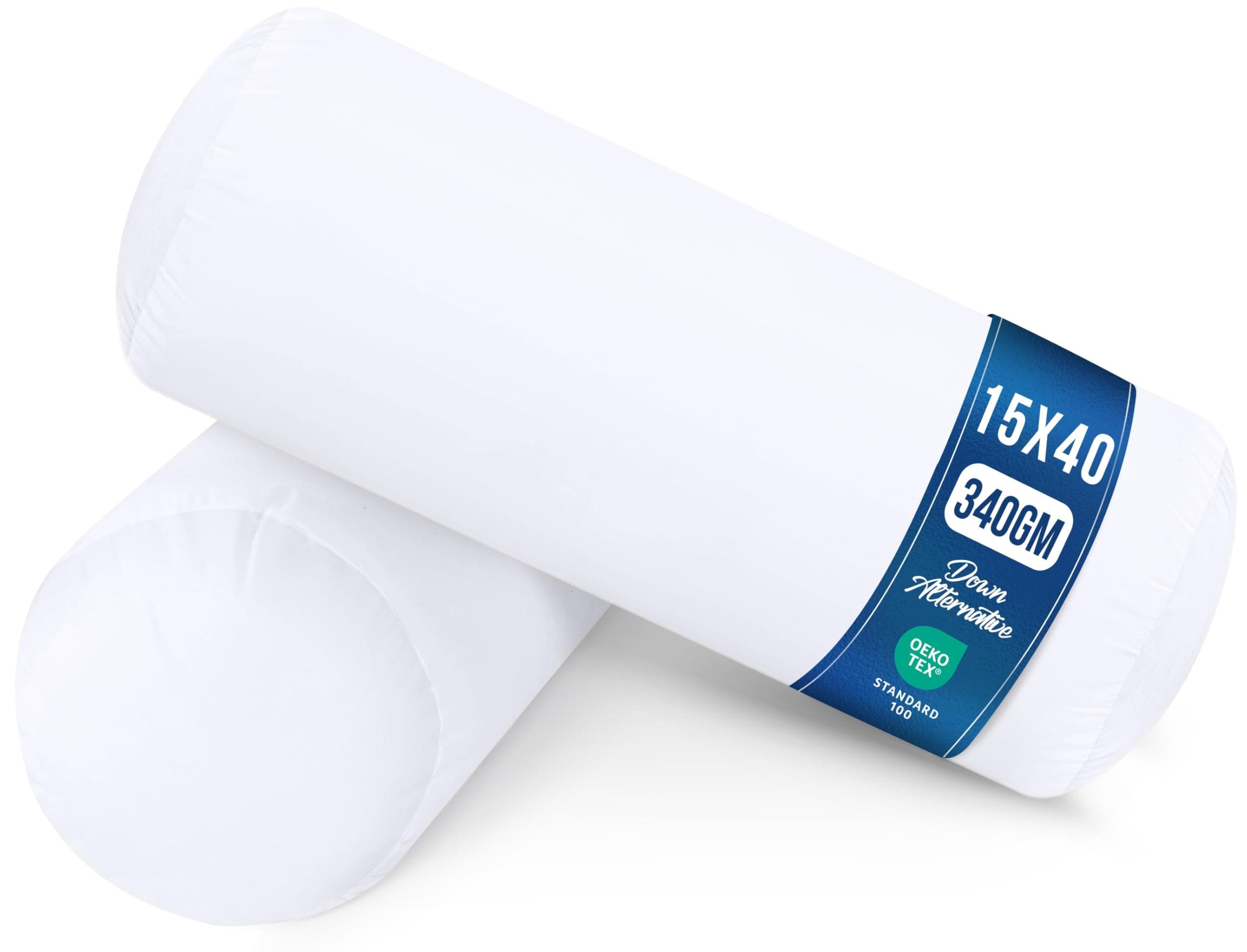 Pillow Roll (Pack of 2), 15 x 40 cm (6” x 16”) Support Pillow, Hollowfibre Bolster Cushion (White)