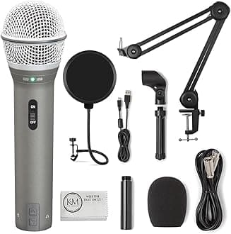Q2U Recording & Podcasting Pack | Gray Bundled with Pop Filter + Mic Arm + Microfiber Cleaning Cloth (4 Items)