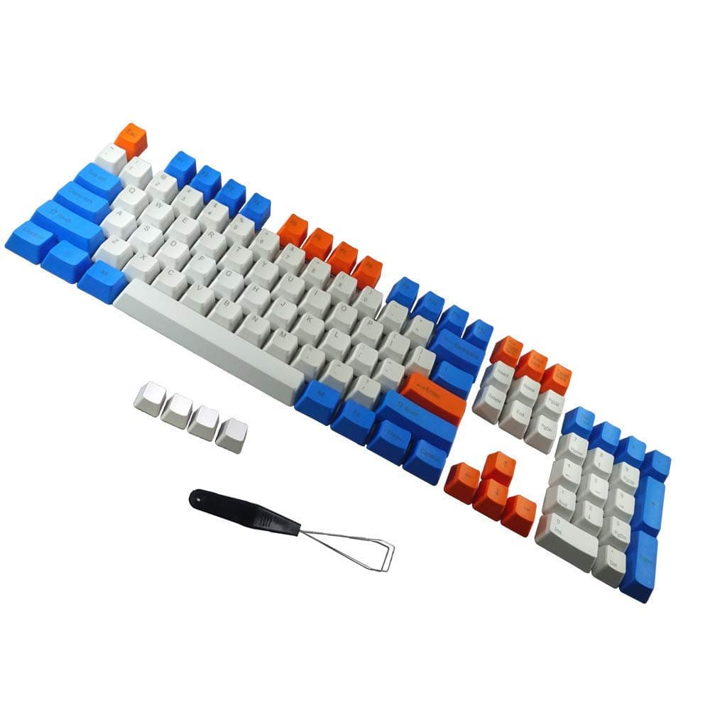 PBT Keycaps Front Side Print 108 Keys Cherry Mx Blue Switches Key Caps with Keycaps Puller for DIY 87/104/108 Keys Mechanical Keyboard