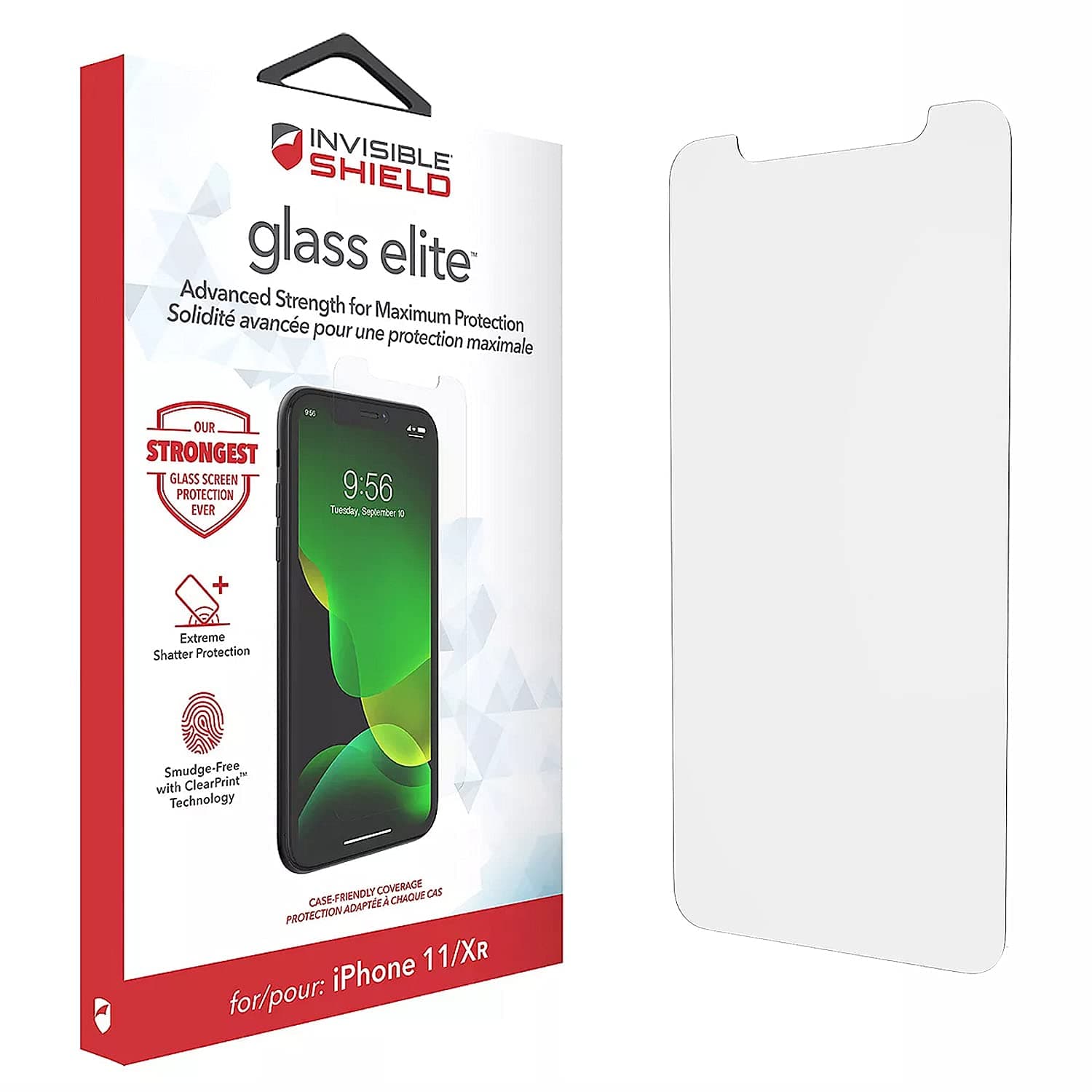 ZAGG InvisibleShield Glass Elite Screen Protector for iPhone 11 and iPhone XR – Strongest Tempered Glass, Smudge-Free ClearPrint, Extreme Shatter, Impact and Scratch Protection
