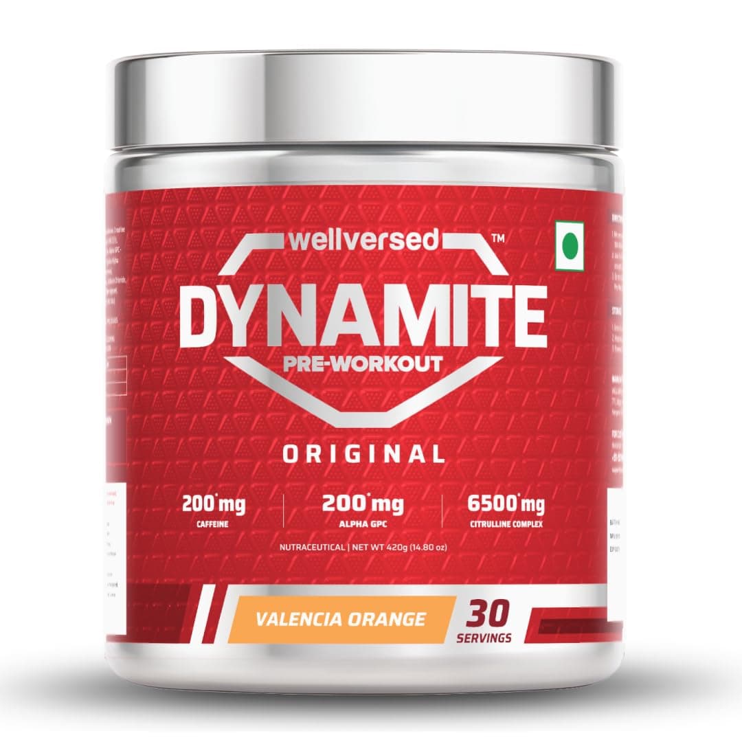 Dynamite Original Pre Workout For Men (30 Servings, Valencia Orange) For Focus & Energy Boost With 6500mg Citrulline Complex | Preworkout Supplements For Men - 420g