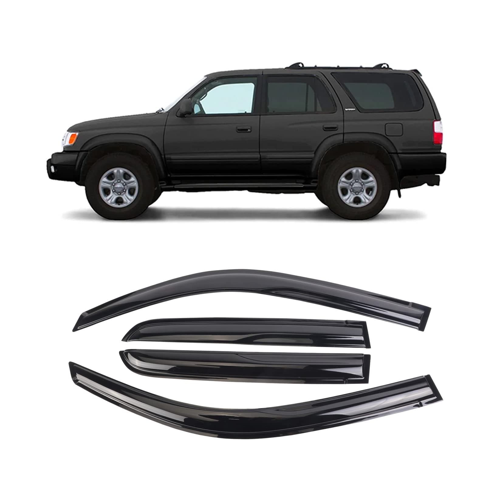Durable Window Deflector for 1996-2002 Toyota 4 Runner, Original Tape-on Window Visors, Widnow Deflector, rain Guards for Cars, Dark Smoke, 4 PCS WV94751