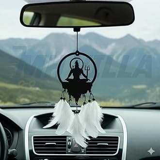 M H Villa Round Shiva Dream Catcher for Car, Spiritual Shiva Car Hanging for Positive Vibes, Unique Car Decoration Items Interior and Stylish Car Hanging Accessories Interior Gift