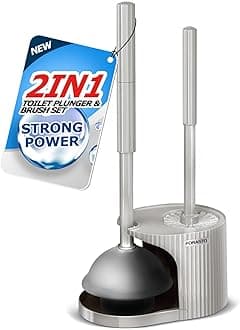 2 in 1 Toilet Plunger and Brush Set,Extended Handle Plunger,Toilet Bowl Brush Plunger Set,Bathroom Cleaning Tools,Toilet Brush Plunger Combo,Cleaning Brush,Light Grey(21inch)Recycled Claim Standard 100