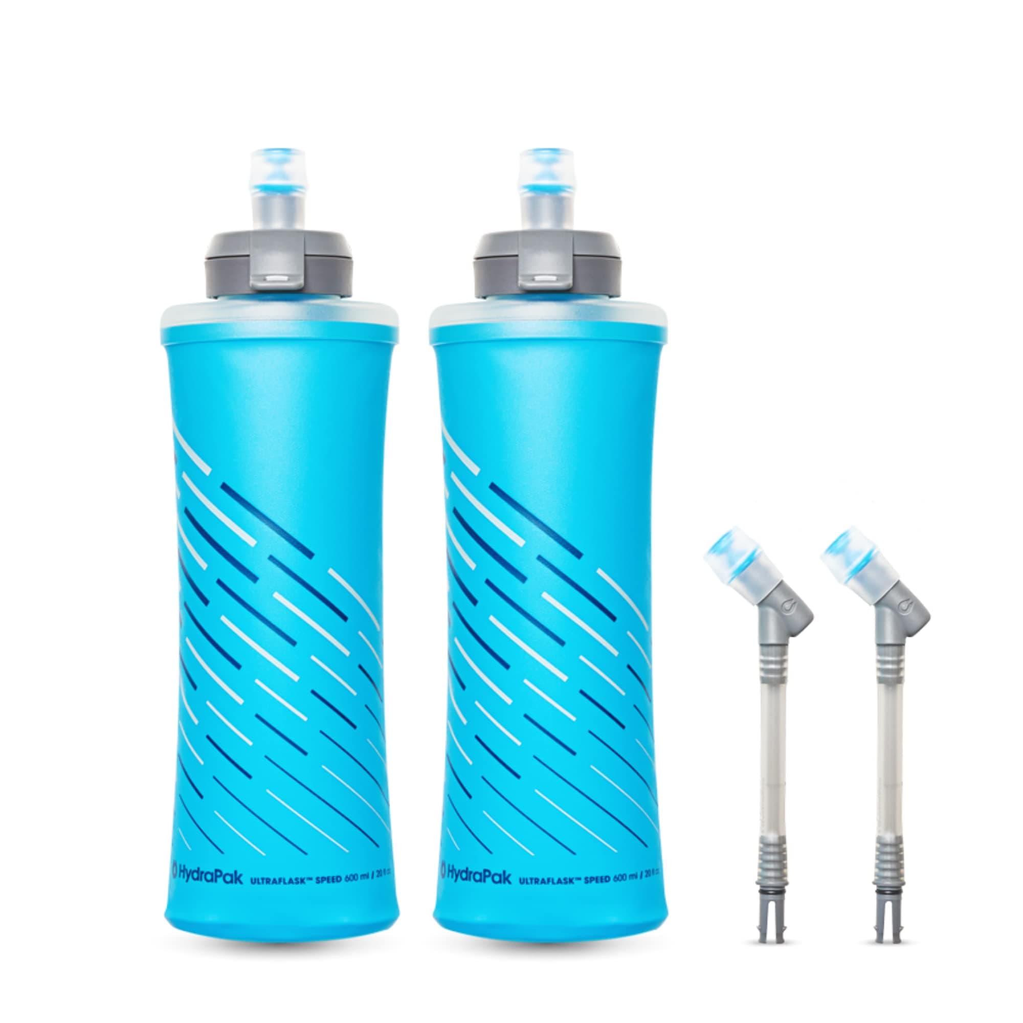 UltraFlask Speed 600ml 2-Pack - Collapsible Soft Flask Water Bottle for Hydration Vests and Running Packs with Easy Open Cap (600 ml/20 oz), Malibu Blue