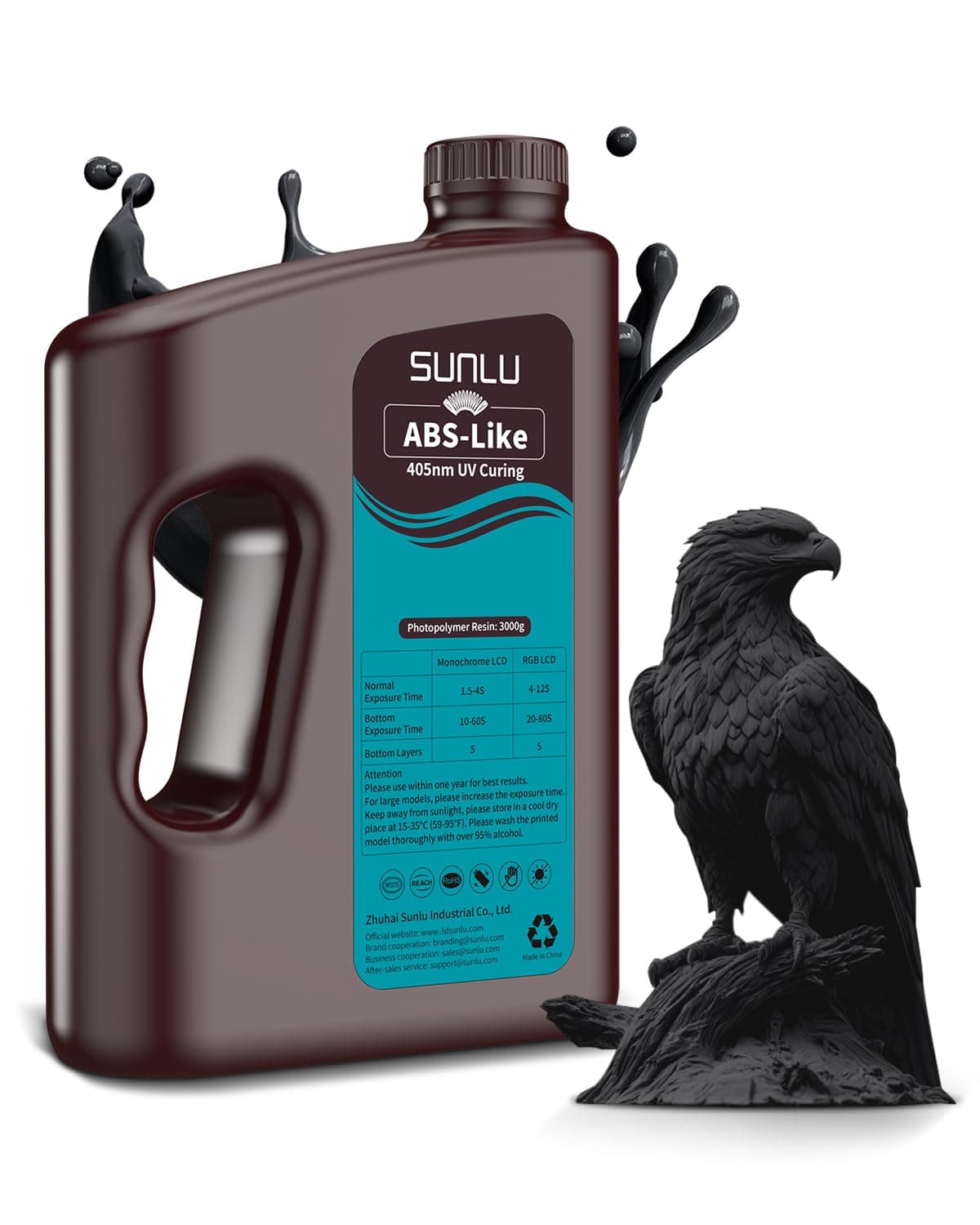 3000G ABS Like Resin for 3D Printer, 405nm UV Curing Photopolymer Rapid 3D Resin for 2K 4K 6K 8K LCD/DLP/SLA 3D Printers, Non-Brittle & High Precision & Low Shrinkage, 3KG, Black