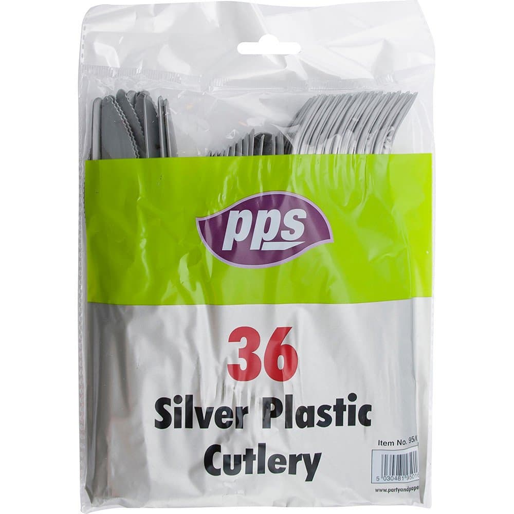 Pack of 36 Silver Plastic Cutlery