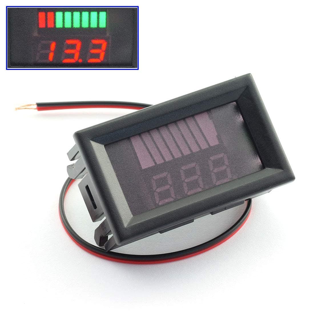 DZS Elec DC 12V-60V Battery Capacity and Voltage Indicator 8 Level Power Resolution LED Digital Display Voltmeter Red