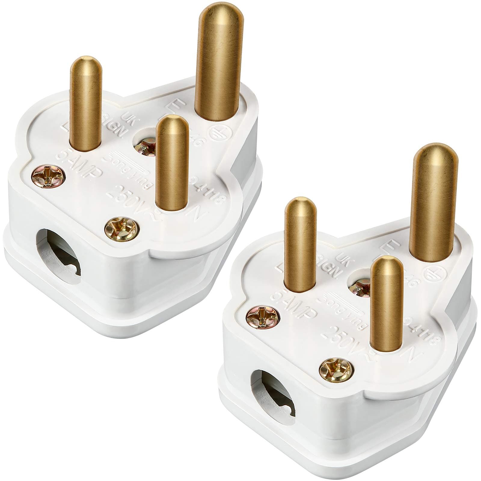 5 Amp Round Pin Plugs Mains Plug 3 Pin Lighting Plugs for Stage Lighting Lamp (2, White)