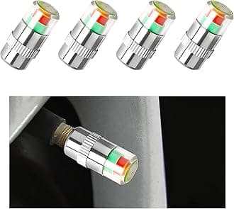 4PCS Car Tire Pressure Monitor Valve Stem Caps, 3 Colors Alarm Tire Indicator Valve Stem Leak Monitor, 2.4Bar 36PSI Tire Pressure Caps for Car Truck Bicycle Motorcycle (Silver)