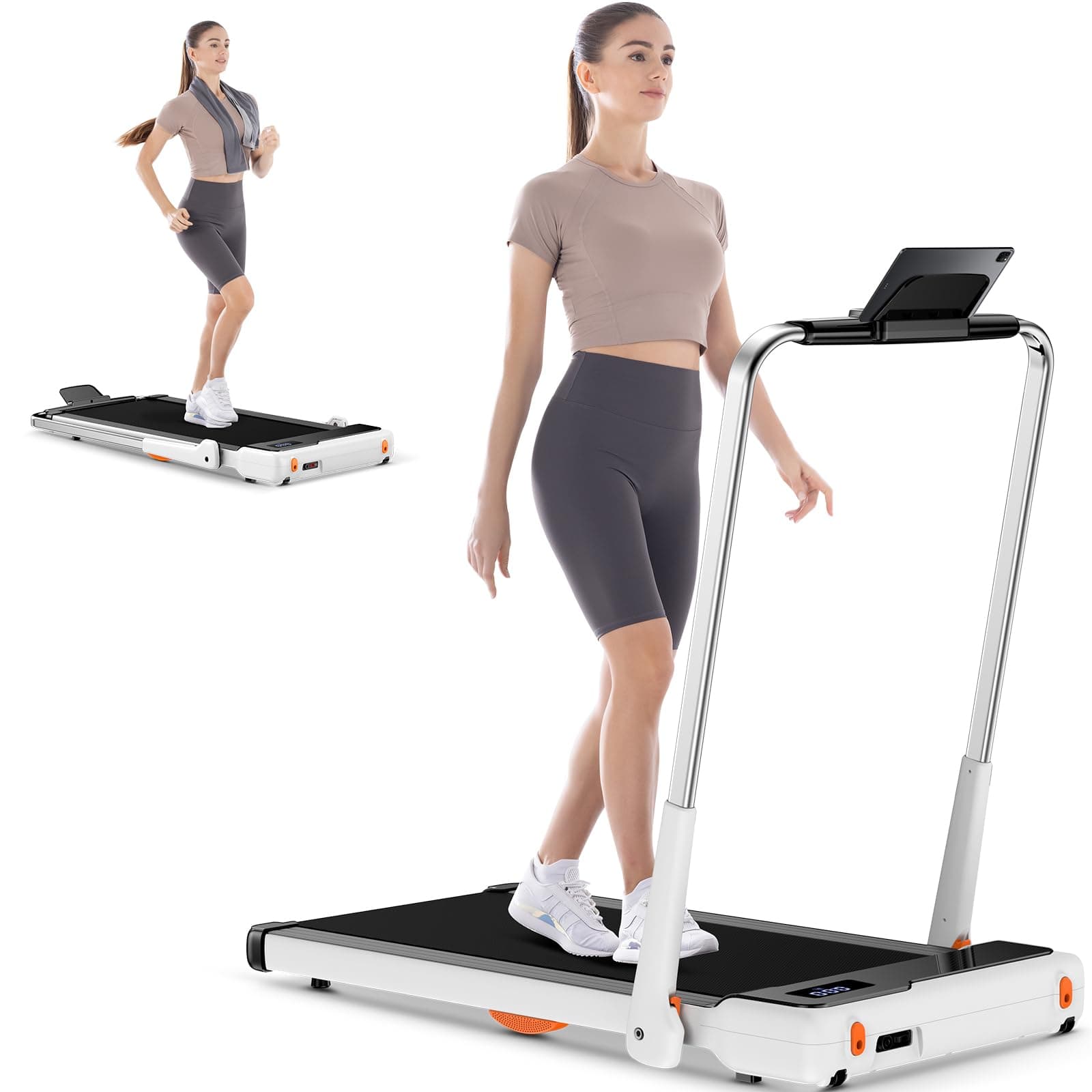 HomeFitnessCode Walking Pad Treadmill, 2.5HP Folding Treadmill with Double Shock Absorption | Widened Running Belt | LED Display for Office Home Use (White)