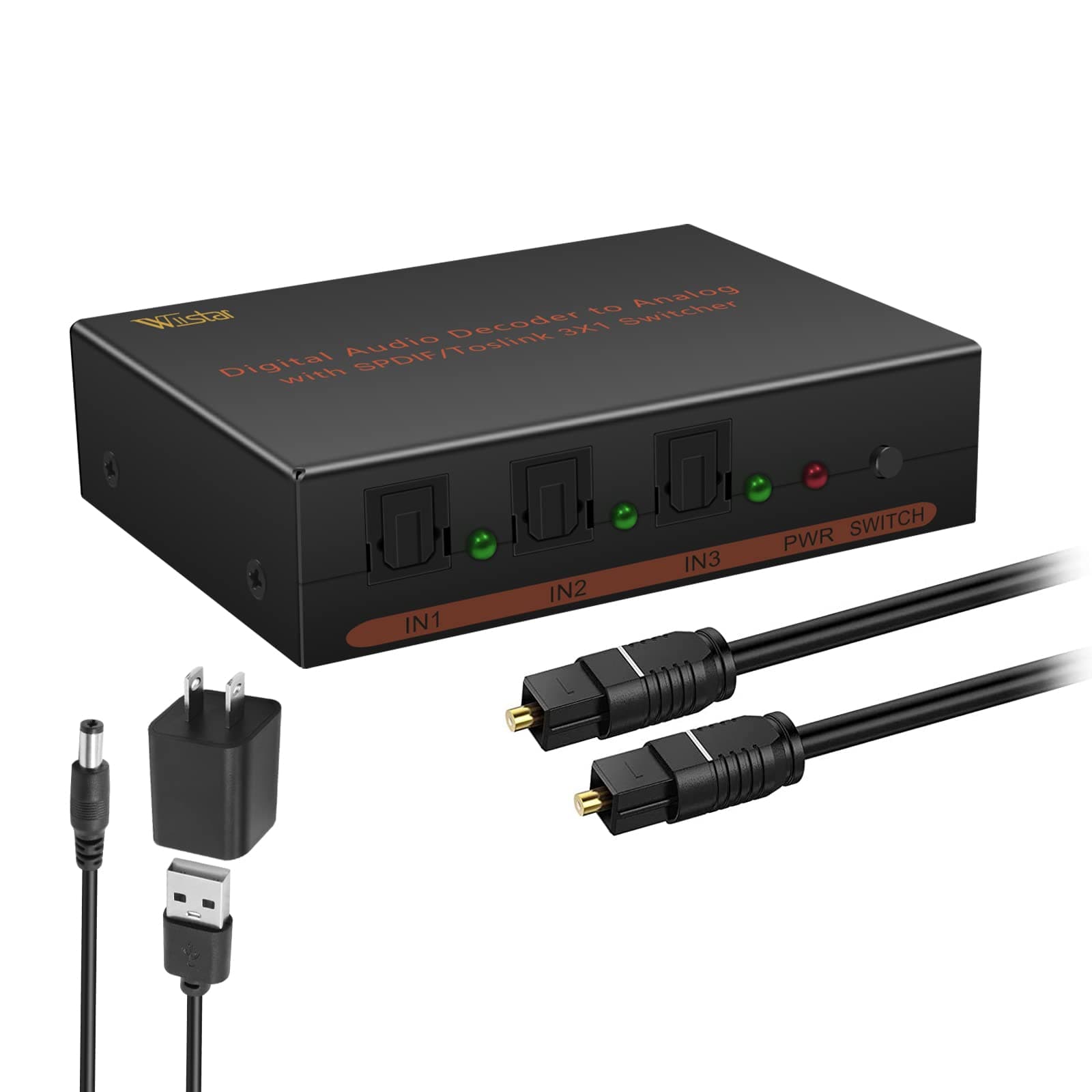 Wiistar Toslink Switch 3x1 Digital Optical Audio Switch 3x1 with Analog RCA and 3.5mm Support 5.1CH 5.1CH/ LPCM2.0/ DTS