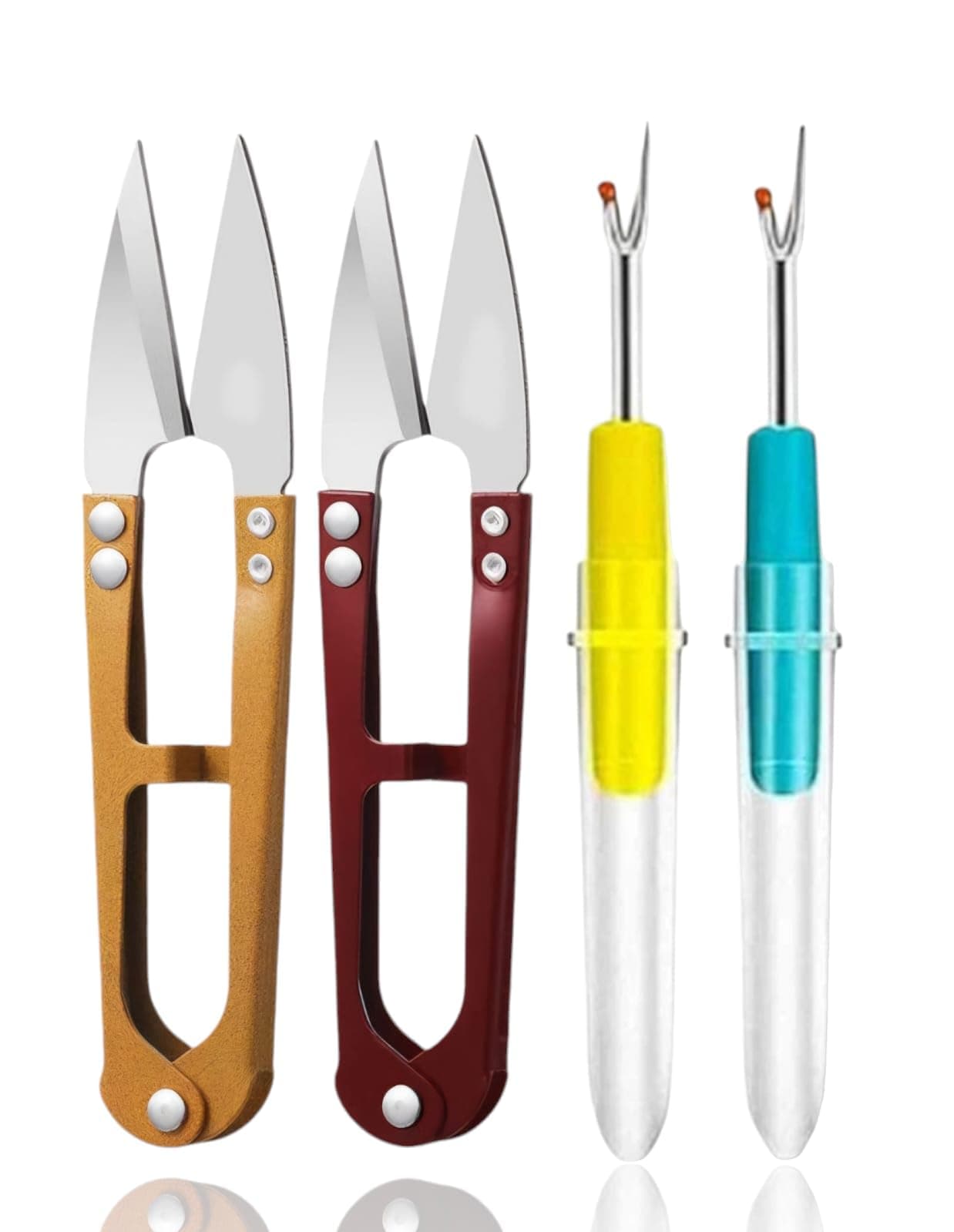 - RIANZ Pack of 4 Sewing Tool Kit, Stitching Thread Unpicker, Seam Rippers for Sewing (2 Seam Ripper & 2 Thread Scissor)