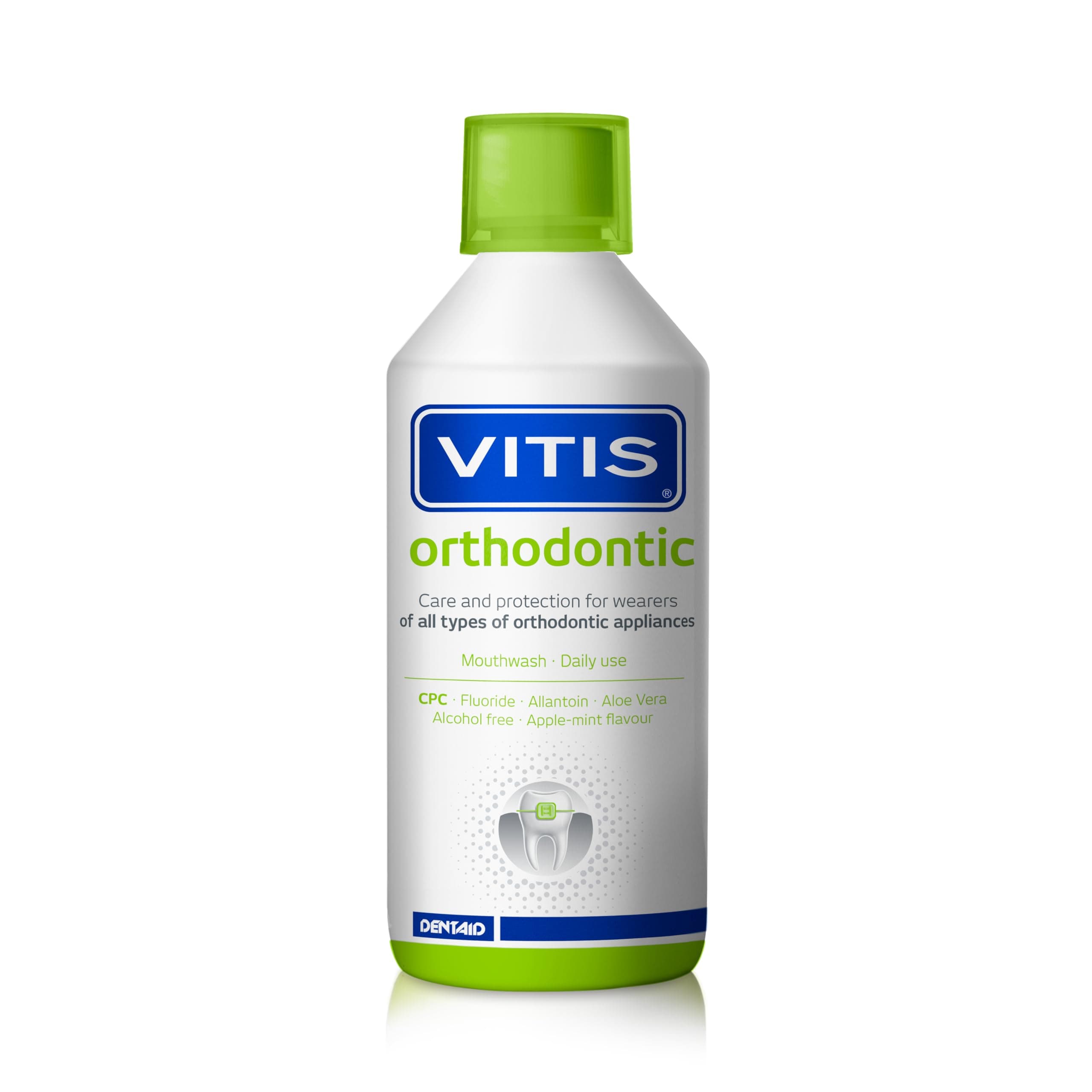 Orthodontic Mouthwash 500ml - Alcohol-Free Mouthwash for Braces, Gum Protection & Oral Hygiene, with Fluoride, CPC & Aloe Vera, Apple Mint Flavour