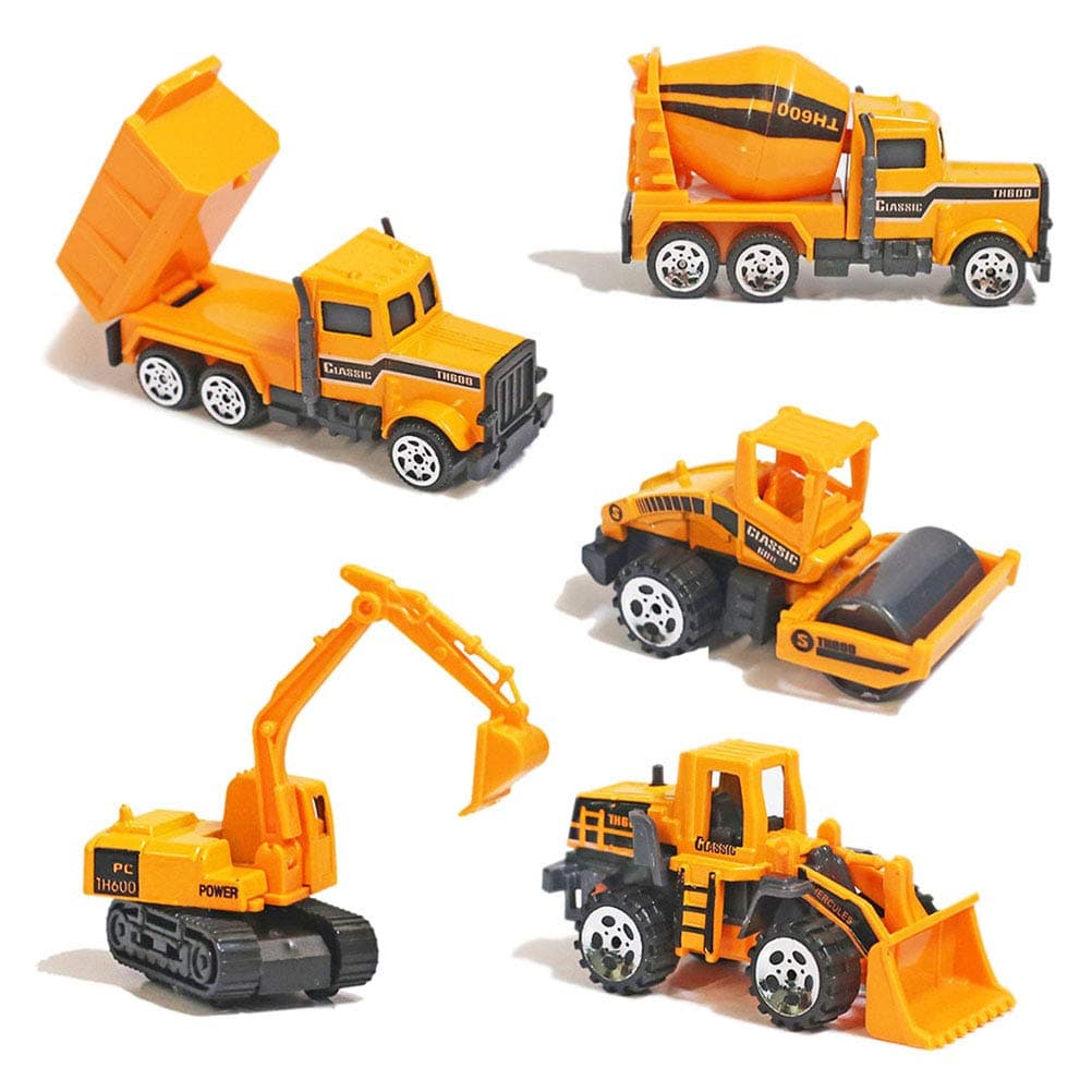 Alloy Construction Engineering Truck Models Mini Pocket Size Play Vehicles Cars Toy Cake Toppers for Kids Toddlers Boys (5Pcs Set)