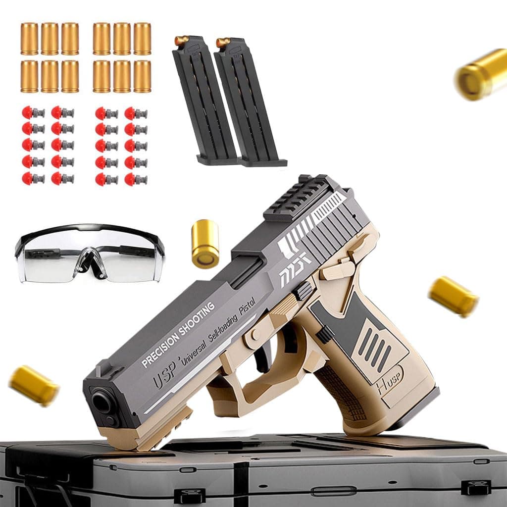 Upgraded Foam Blaster Sets, EVA Safety Shell Ejecting Blaster with Magazine, Birthday Gift Toy for Children (Auto Loading - USP Brown)