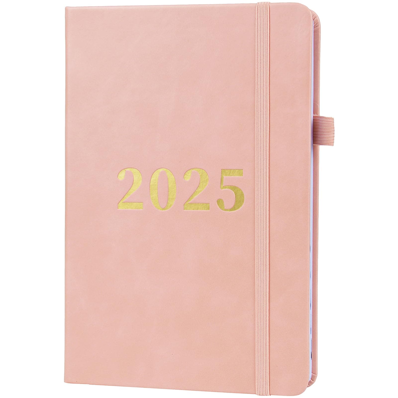 Moseem Diary 2025 Day per Page, A5 Diary Page a Day,Hardcover Organized from January 2025 to December 2025,Daily &Month Planner with Elastic Pen Holder,2 Bookmark,Pen Loop and Inner Pocket,Pink