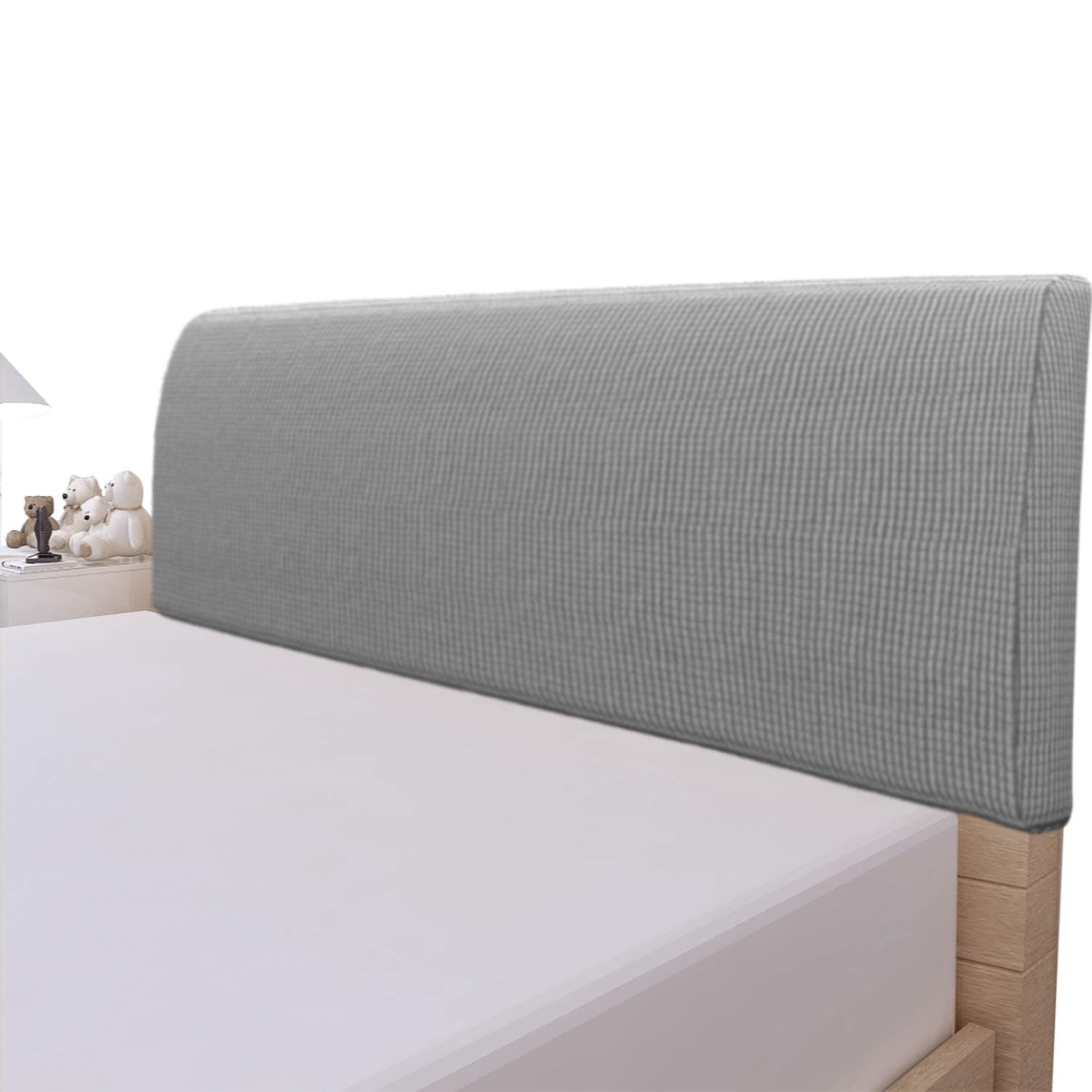 Easy-Going Stretch Bed Headboard Cover,Small Square Jacquard Headboard Slipcover, Dustproof Bed Head Cover for Bedroom (Full,Light Gray)