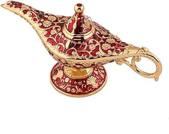 Gusnilo Vintage Aladdin Magic Lamp Genie Collector's Edition /Wedding Table Decoration,Collectable Rare Classic Arabian Props Aladdin Pot & Delicate Gift for Party/Birthday(Golden Red)