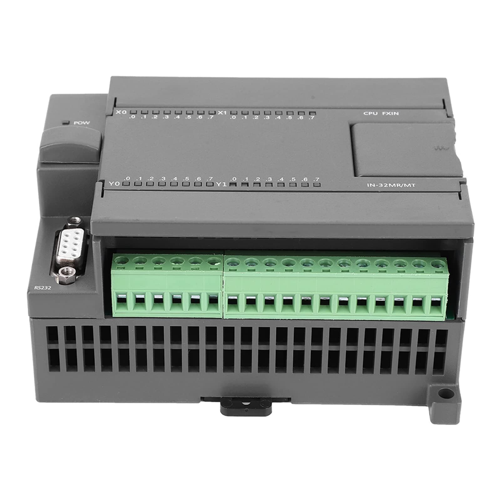 - PLC Controller, 32-bit MCU, 16 Input 16 Transistor Output, 4-Channel 100K Pulse, 24V DC, Grey, Industrial Automation