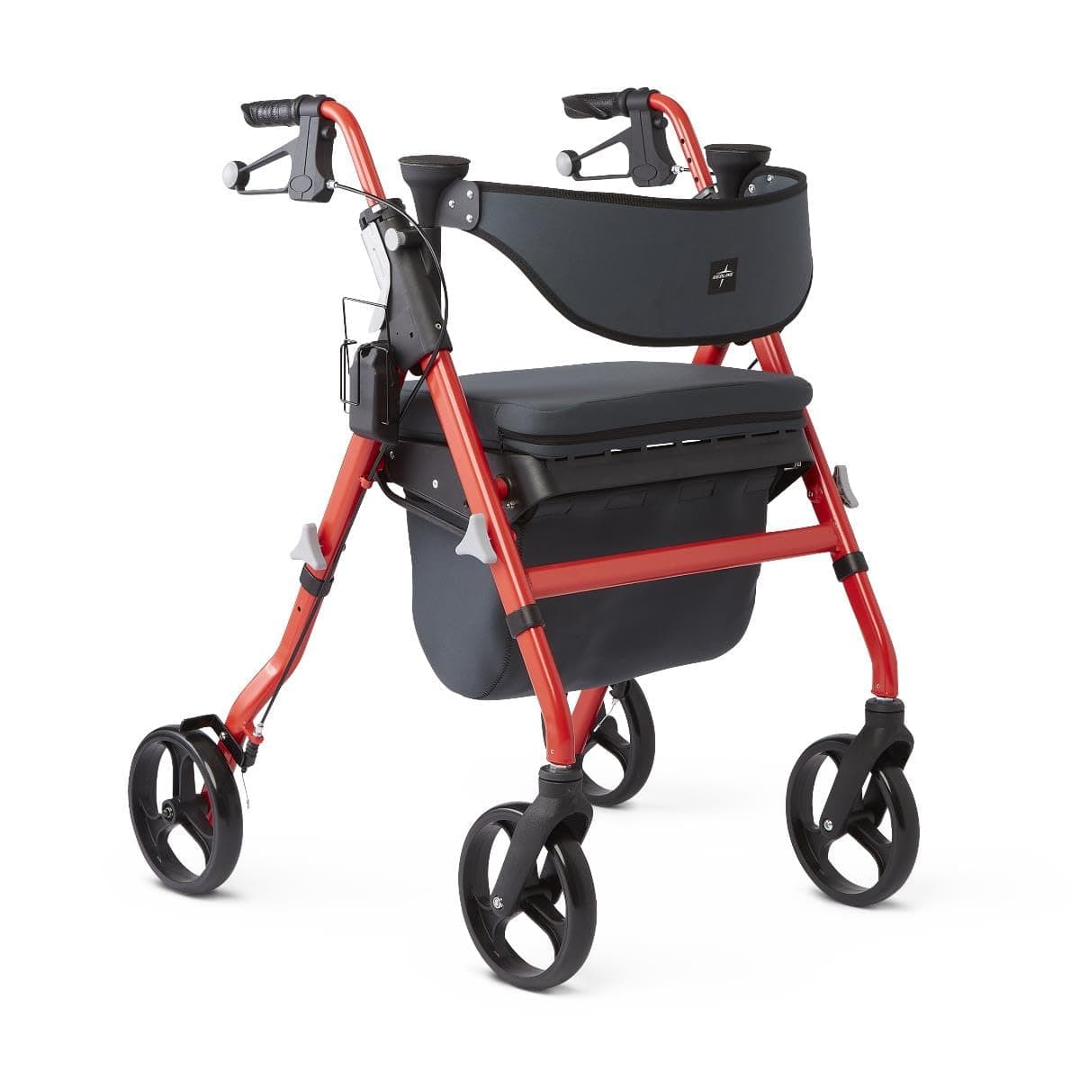 Premium Empower Rollator Walker with Memory Foam Seat, Black & Red, 300 lb. Weight Capacity, 8” Wheels, Microban Technology, Cupholder, Rolling Walker for Mobility Impairment
