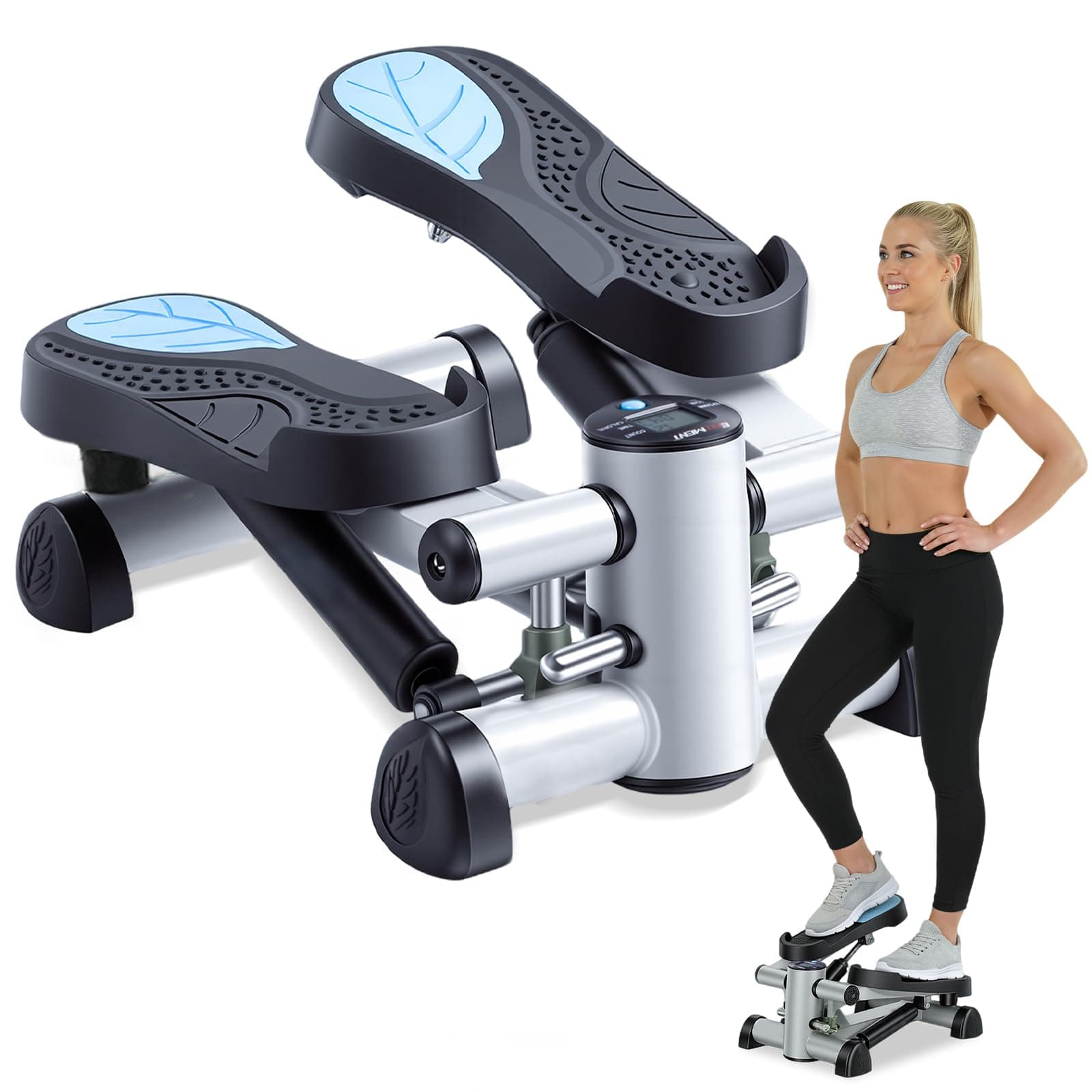 Efitment Mini Stepper Steppers for Exercise at Home Stair Step Cardio Thigh Master Workout Equipment Fitness Pedal Exerciser Non-Slip Pedals with Resistance Bands LCD Digital Monitor Climber