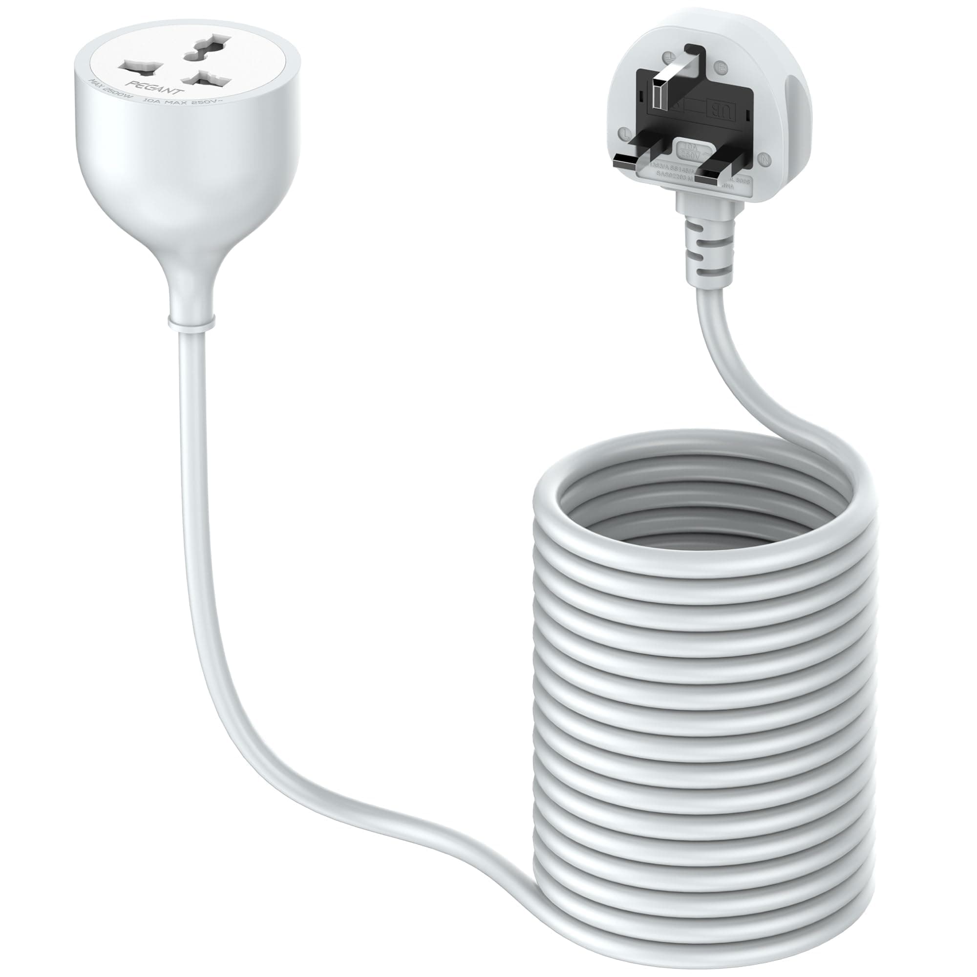 Hiarkio PEGANT 5M Single Socket 1 Way Outlet Power Extension Cord, 5 Meters Cable Extender, 2500W One Plug Wire for Desk, Table, Floor