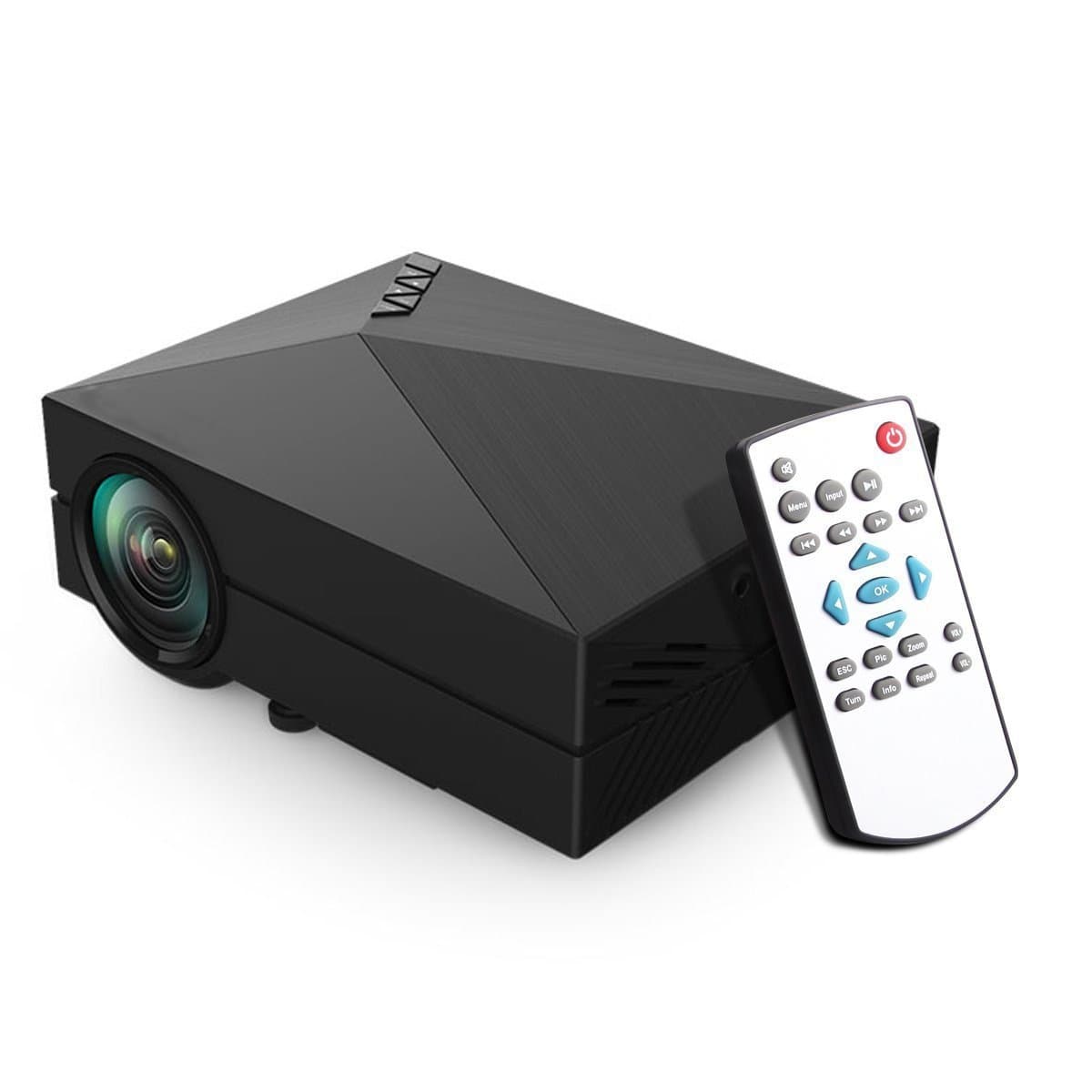 GM 60 led Projector ICCKER 34-130" LED Portable Multimedia 1000 Lumen Home Theater Projector with Remoter.