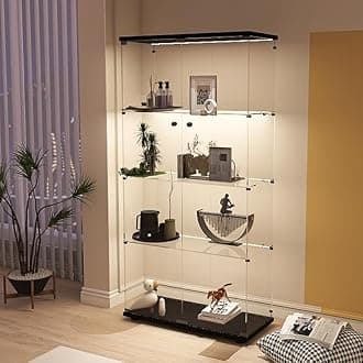 Display Cabinet with Glass Doors, 4-Tier Curio Cabinet with LED Lights for Collectibles (2700K-6000K), Glass Display Case with Remote Control