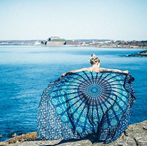 eather Peacock Round Mandala Tapestry, Hippie Hippy Style, Throw Bedding Bedspread, Gypsy Wall Hanging, Indian Boho Gypsy Cotton Tablecloth Beach Towel, Decorative Wall Hanging, Round Meditation Yoga Mat, 70 Inch. By Bhagyoday