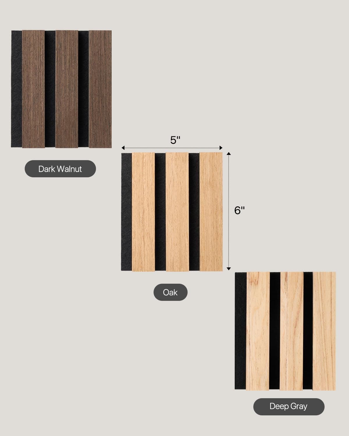[Sample Pack] Wood Slat Wall Panel Fluted Wall Panels Wood Wall Acoustic Panels For Wall/Ceiling, 6” × 5”× 0.8” Wood Panels For Wall, 3 Color Small Sample Tiles