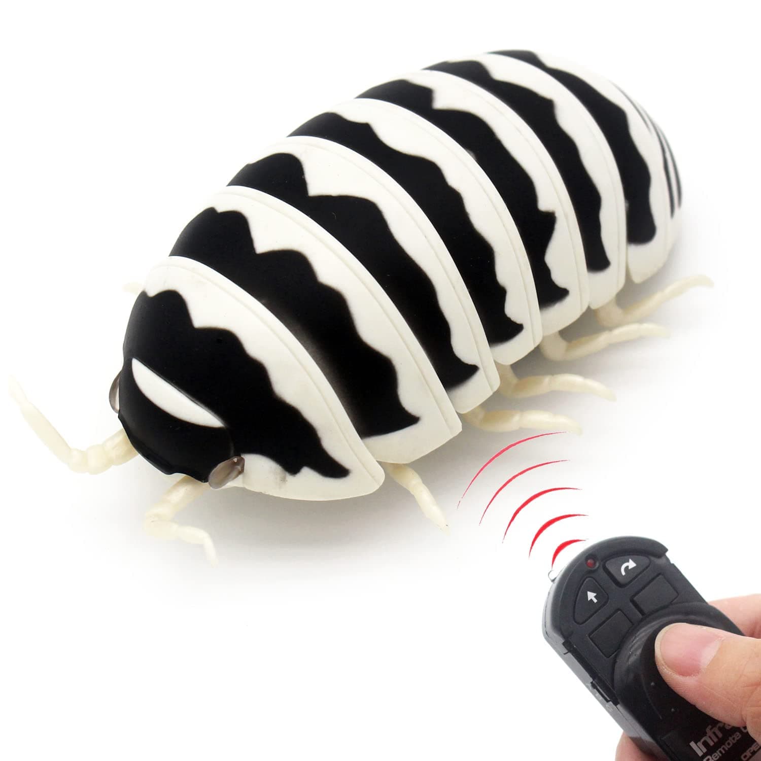 Tipmant RC Bug Remote Control Worm Realistic Pillbug Electronic Animal Prank Toy Insect Car Vehicle Kids Birthday Gifts (Black & White)