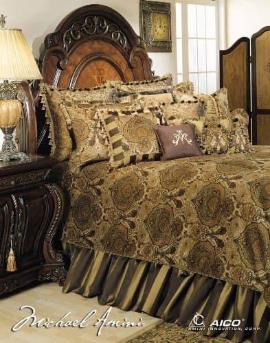 Michael Amini Pontevedra 13 pc King Comforter Set in Olive by AICO by Amini