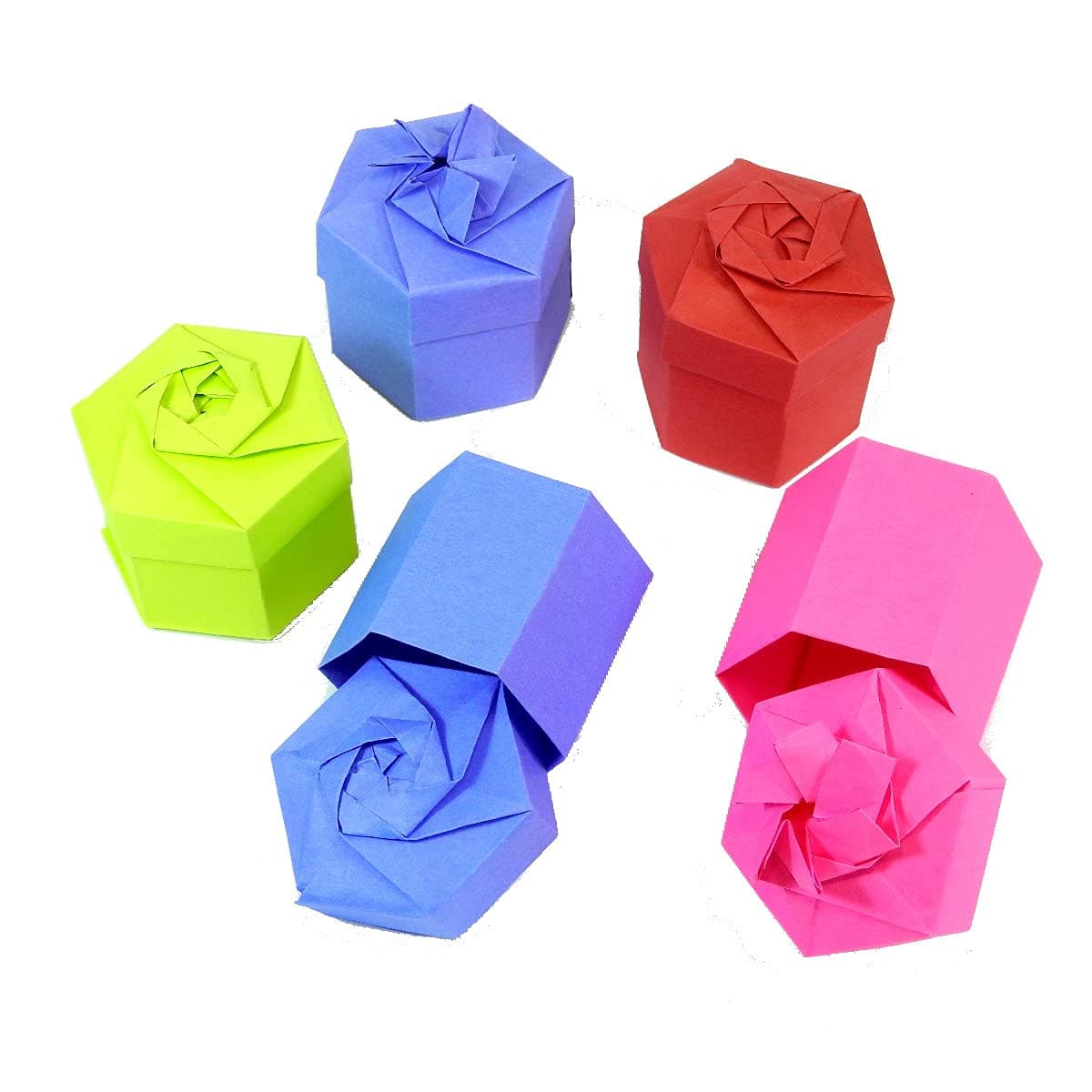 Hexagonal Origami Boxes (red with plain lid)
