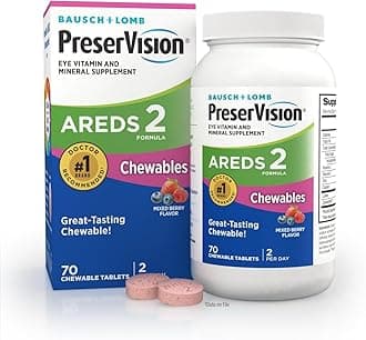 AREDS 2 Eye Vitamins, #1 Eye Doctor Recommended Brand, Chewable Lutein and Zeaxanthin Supplement with Vitamin C, Vitamin E,Zinc, and Copper, Mixed Berry, 70 Tablets