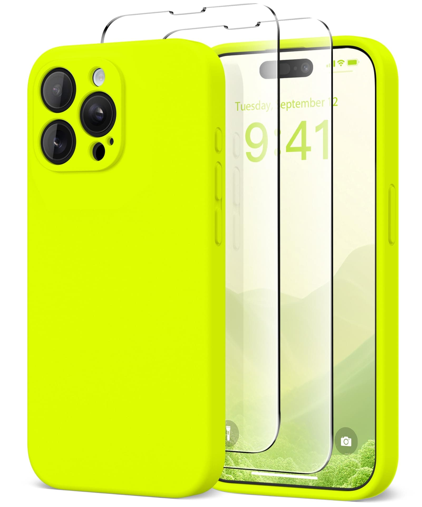 Magnetic for iPhone 13 Pro Case, Compatible with MagSafe, [Full Camera Protection][2 Screen Protectors] Silicone Shockproof Protective Phone Case for iPhone 13 Pro 6.1", Fluorescent Green