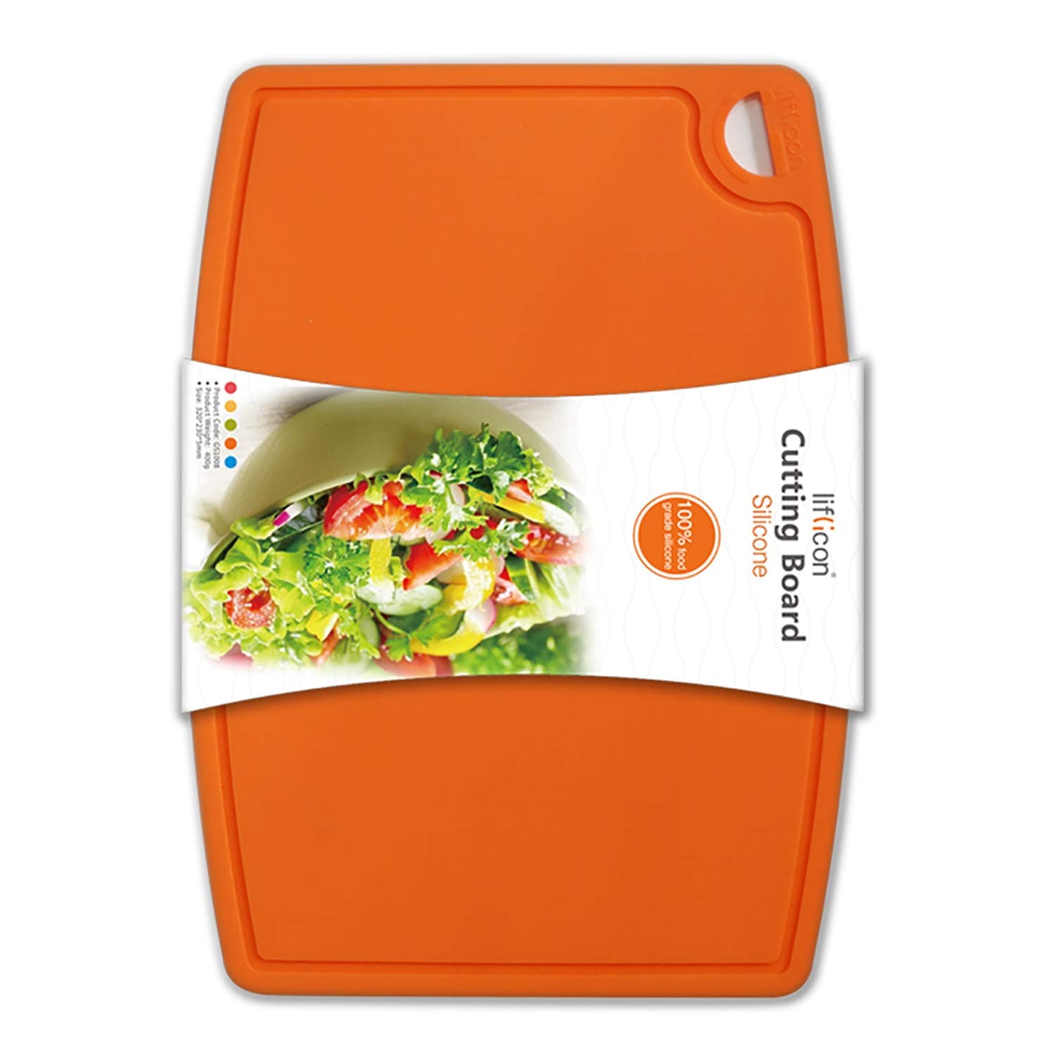 Thick Silicone Cutting Board 12.6'' x 9.1'' Juice Grooves Easy Grip Handle Dishwasher Safe-Orange