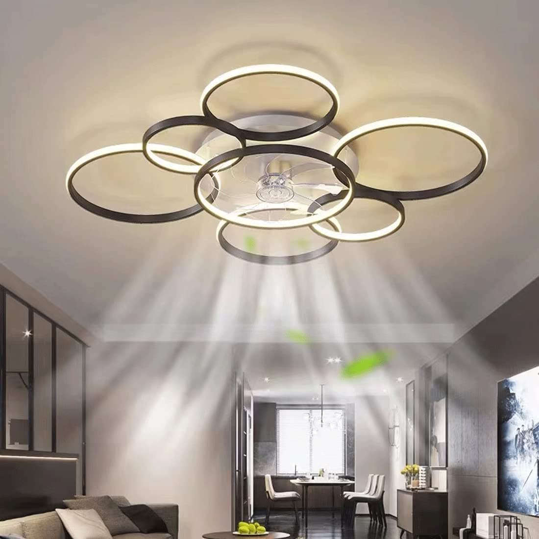 41" Modern Ceiling Fan with Light, Flush Mount Celing Fan with Led Light and Remote Control for Living Room，Tri-Color Light 6-Speed Wind