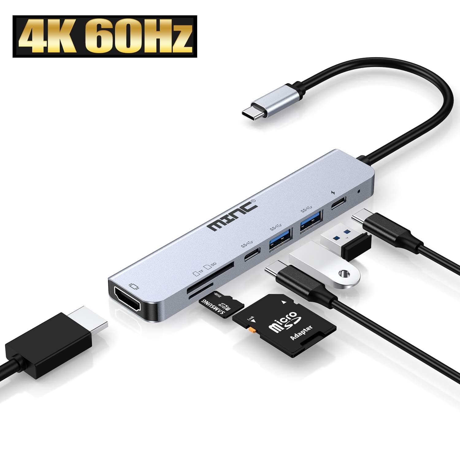 USB C Hub Adapter Dongle for MacBook Air, MacBook Pro with 4K 60Hz HDMI, 87W Power Delivery, 2 USB Ports and SD/TF Card Reader