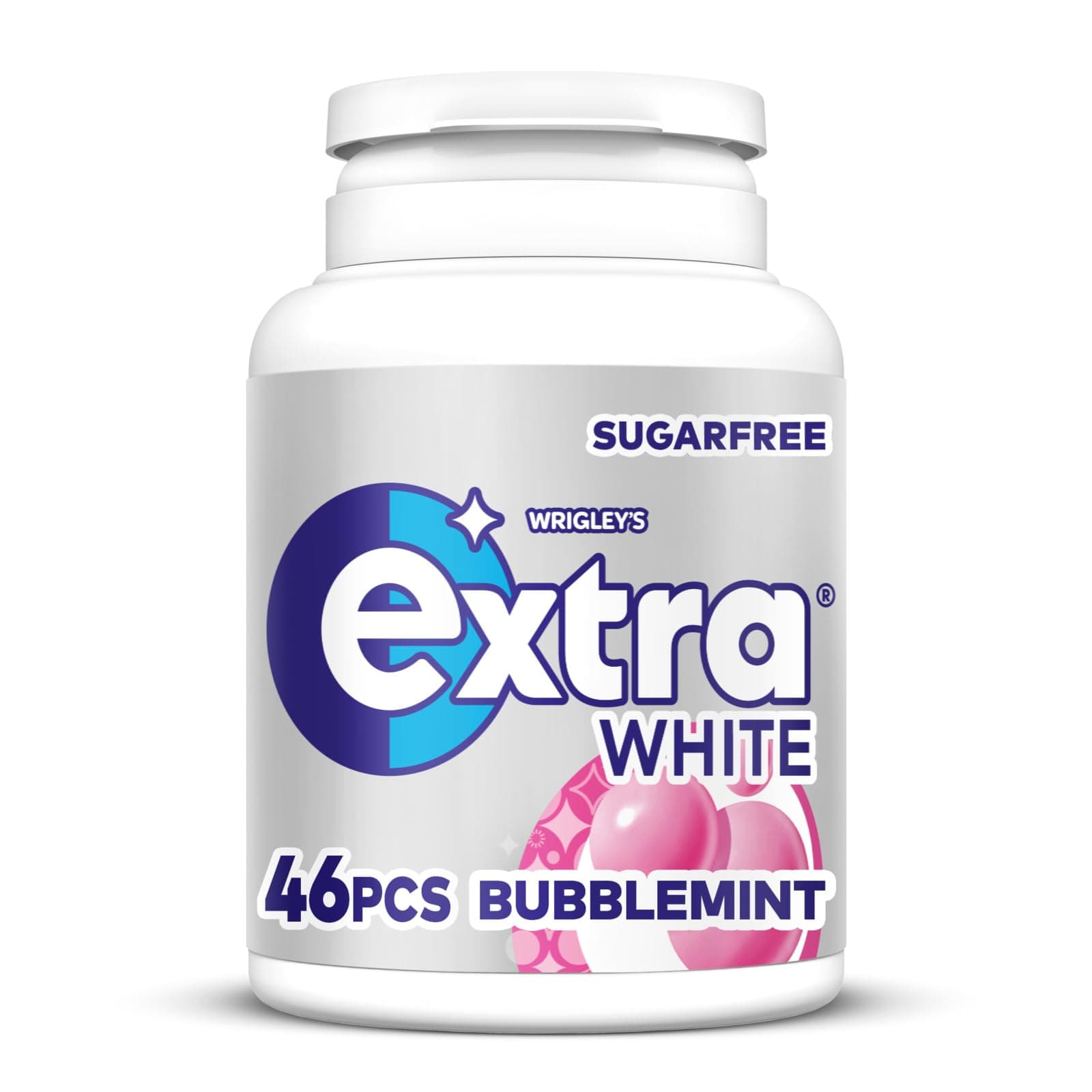 Wrigley's Extra White Chewing Gum, Bubblemint Flavour, 46 pieces, Sugar Free Chewing Gum Bottle with Xylitol