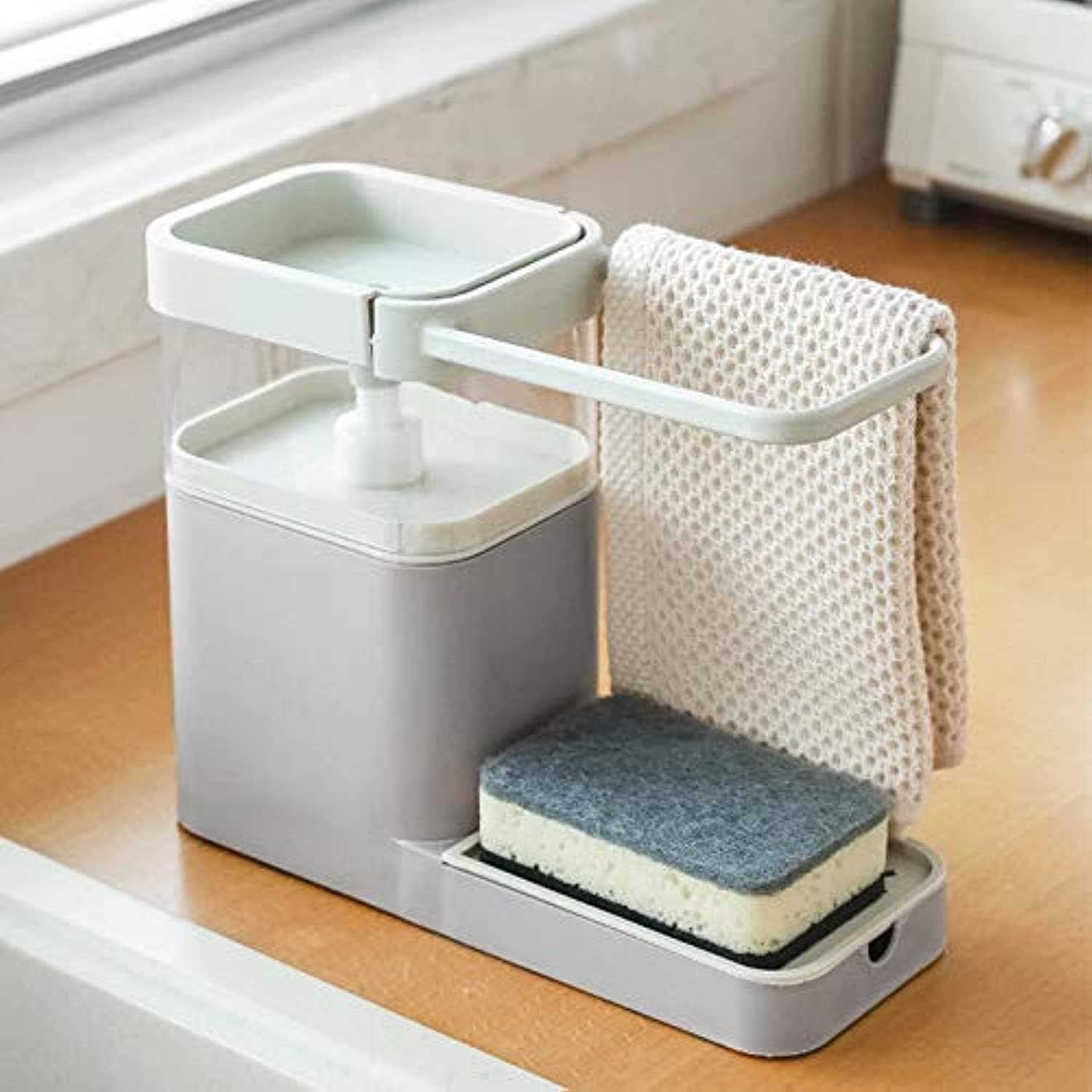 HOME CUBE 1 Pc 3 in 1 Soap Liquid Dispenser, Soap Pump Dispenser with Sponge Holder, Countertop Soap Pump, Soap Dispenser Towel Rack Sponge Holder - Random Color