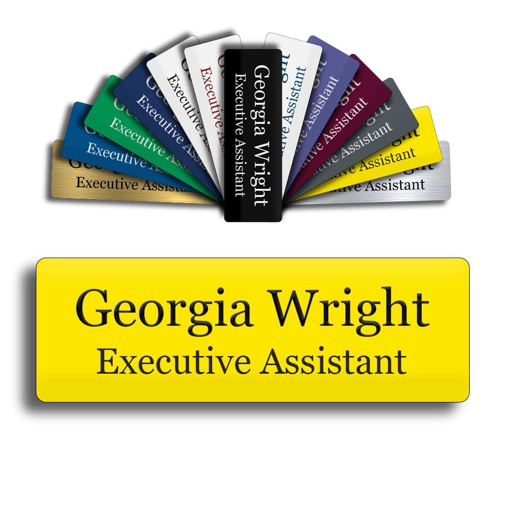 Custom Engraved Name Tag 1" x 3" Personalized Badge Magnetic or Pin Backing Made in The USA by Gem Awards (Yellow)