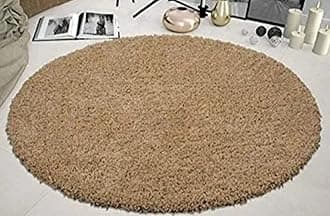 FR Creations Modern Polyester Anti Slip Round Shaggy Fluffy Fur Rug and Carpet for Living Room, Bedroom,Offices, Kitchens(2x2 Feet)-Beige