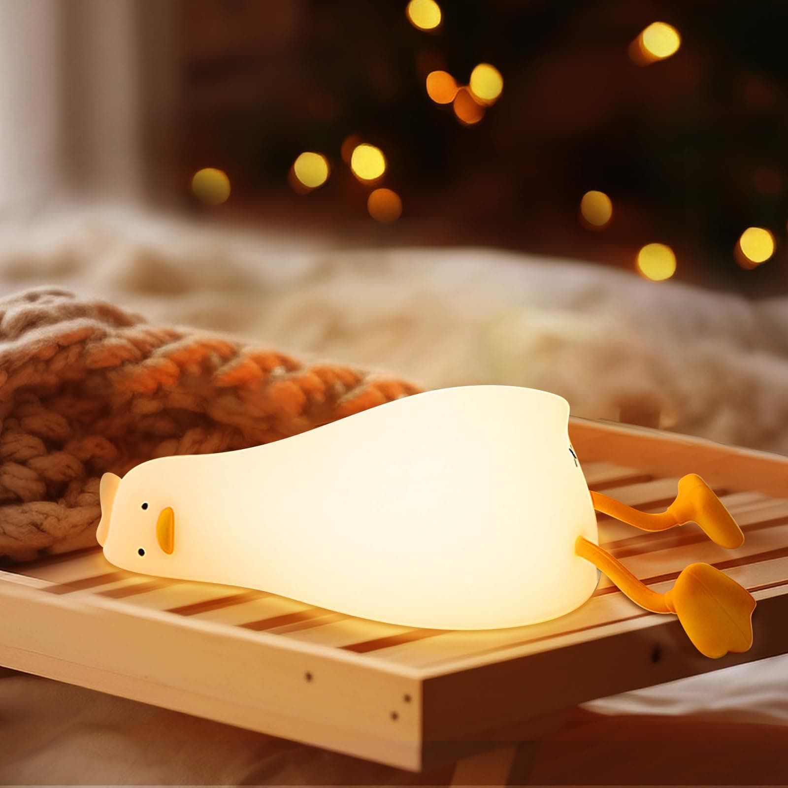Duck Night Light, Soft Squishy Silicone Kids Nightlight, Lying Flat 3 Level Dimmable Touch Lamp with Timer, 1200mAh USB Rechargeable Baby Nursery Lamp,Xmas Gifts Kawaii Bedroom Decor