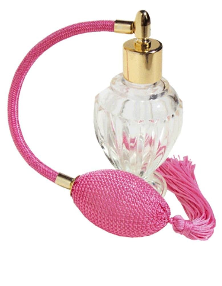 Empty Refillable Perfume Diva Glass Bottle with Pink Antique Style Sprayer Top & Tassel 1.64oz/46ml